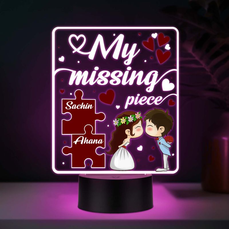 Personalized Couples UV Print Multicolor 3D LED Night Light My Missing Piece Romantic Lamp